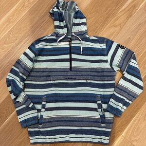 Quiksilver Men's Neo Blue Striped Half Zip-Up Pullover Jacket